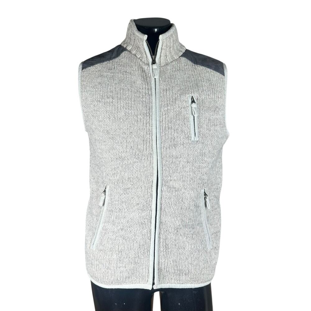Laundromat‎ Vest Mens M Light Gray Wool Knit Full Zip Pockets Fleece Lined Heavy